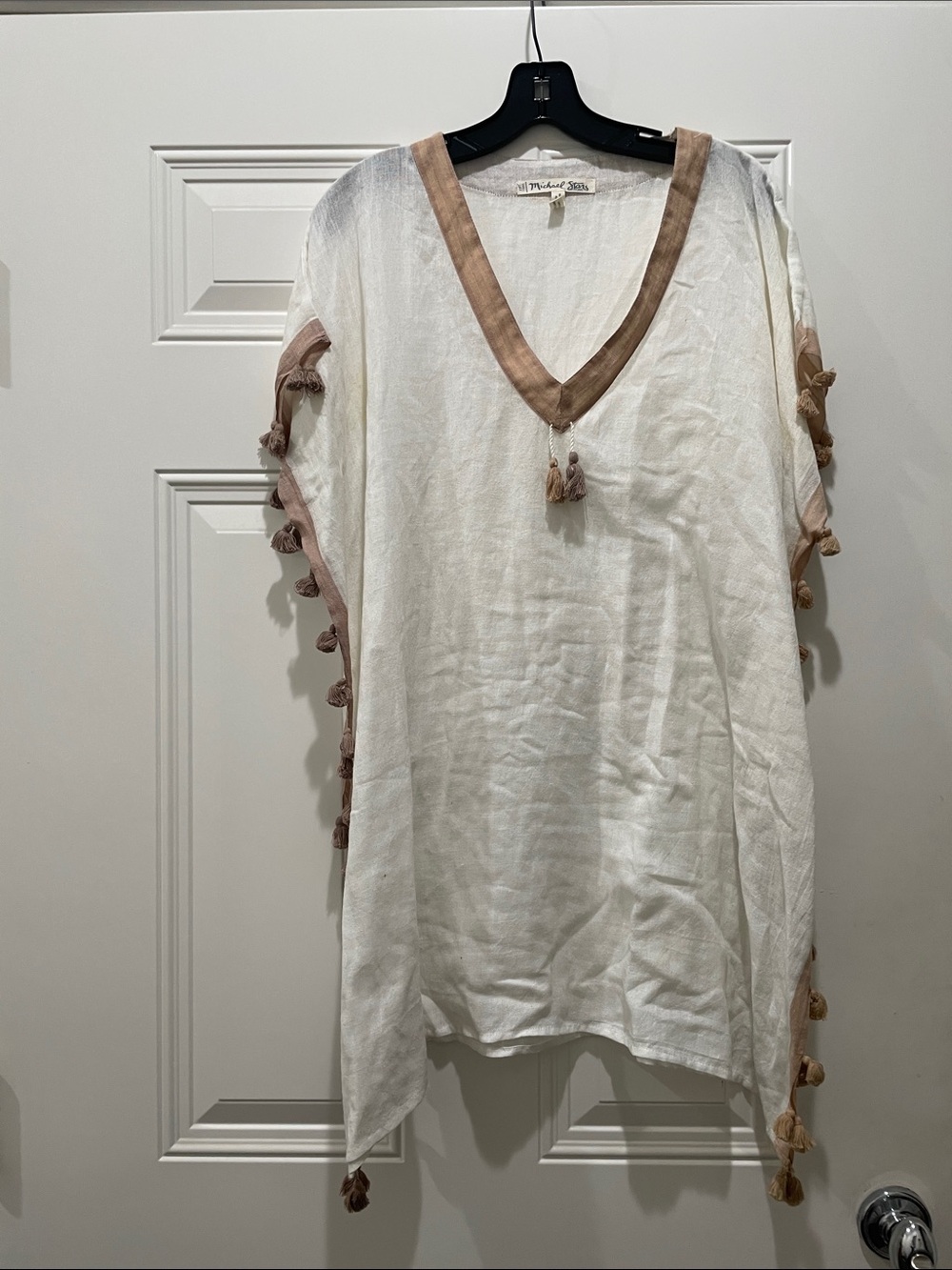 Michael Stars Cream and Tan Tassel Swim Coverup